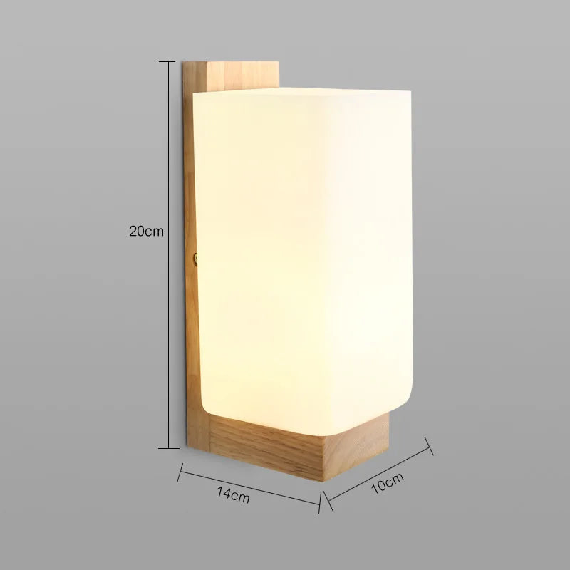 applique murale moderne en bois avec veilleuse et abat-jour dépoli