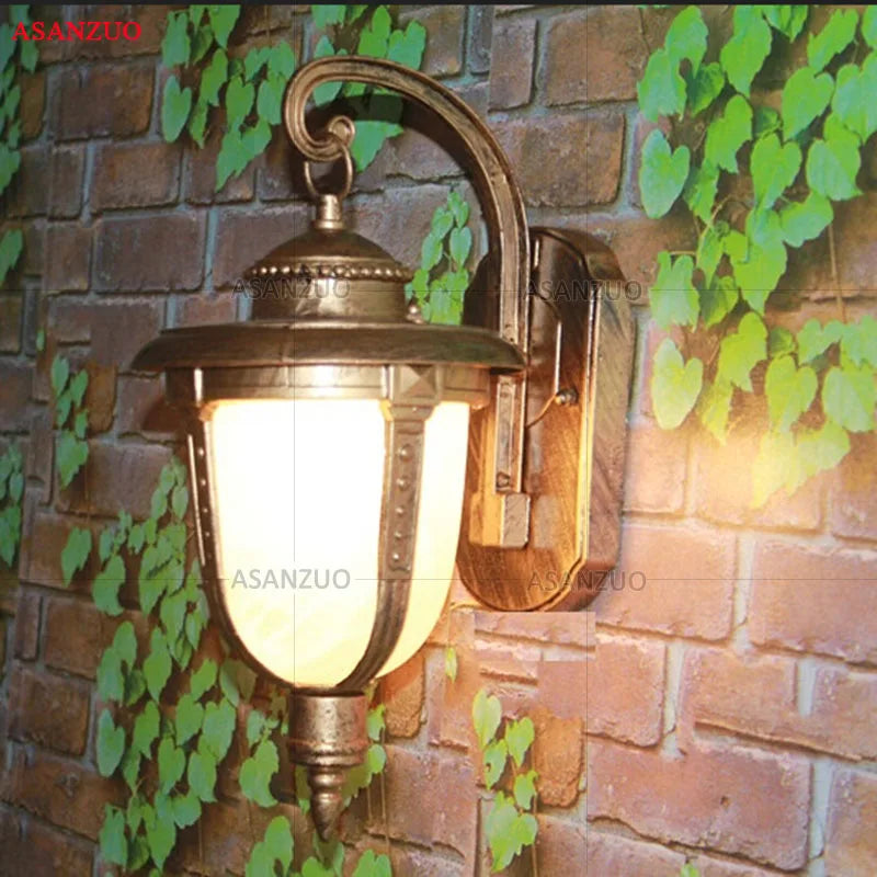 Applique murale extérieures imperméables en aluminium rétro européen lampe de jardin en Bronze Villas balcon couloir cour décor luminaires muraux - vue 2 sur 8