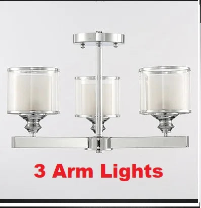 lustre moderne led cristal métal chromé double abat-jour verre - vue 3 sur 6