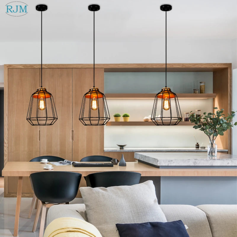 Nordique créatif rétro fer suspension personnalité barre Vintage maille lampes suspendues chambre salon café Restaurant éclairage - vue 4 sur 7