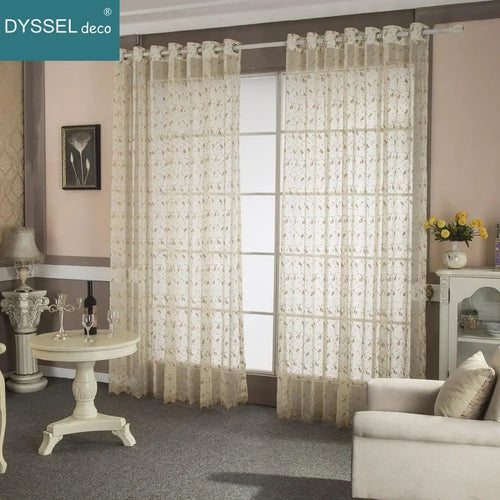 Rideau brodé motif floral style moderne décoratif salon