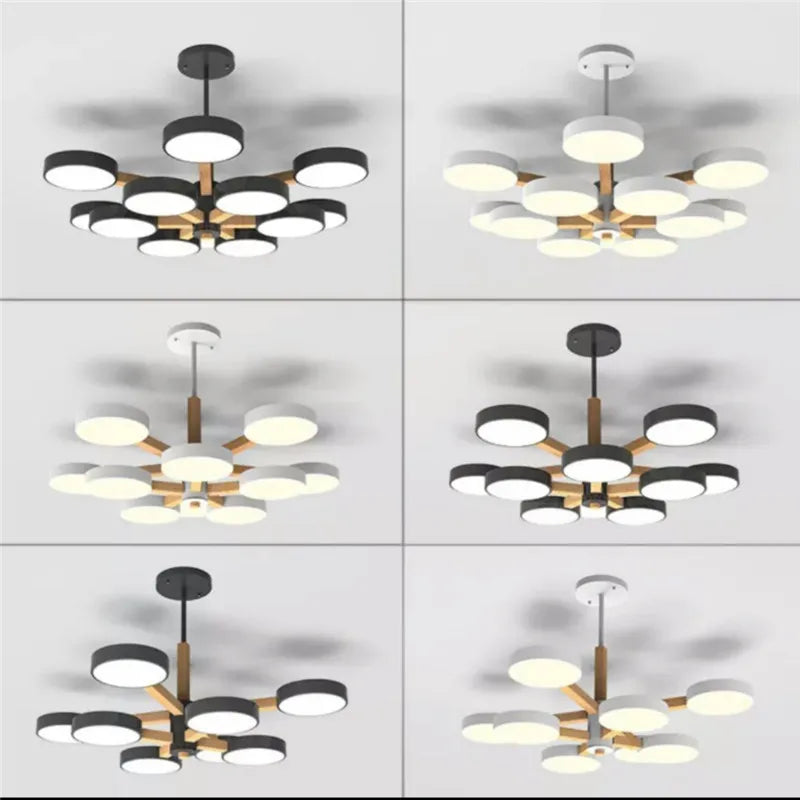 lustre moderne en bois avec luminaire led pour décoration maison