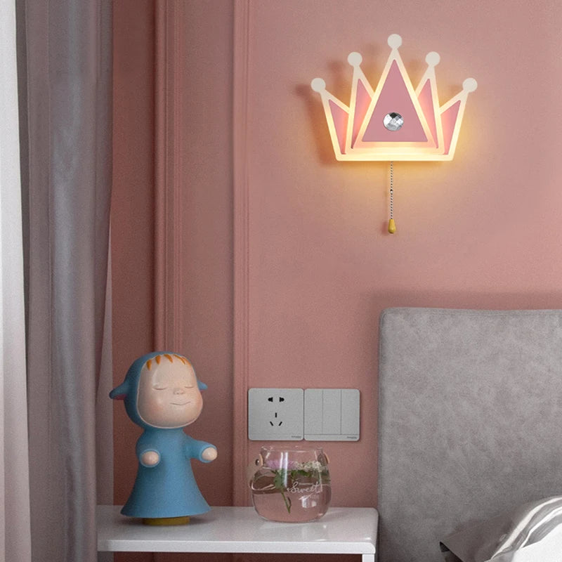 applique murale couronne dessin animé avec télécommande pour enfants filles