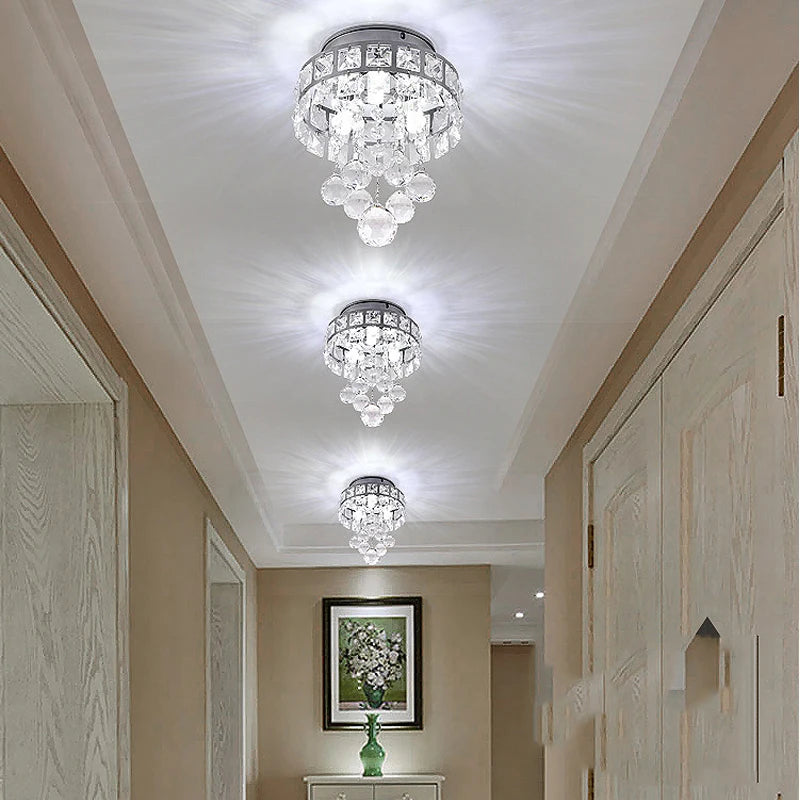 Plafonnier moderne en cristal led suspendu intérieur chrome