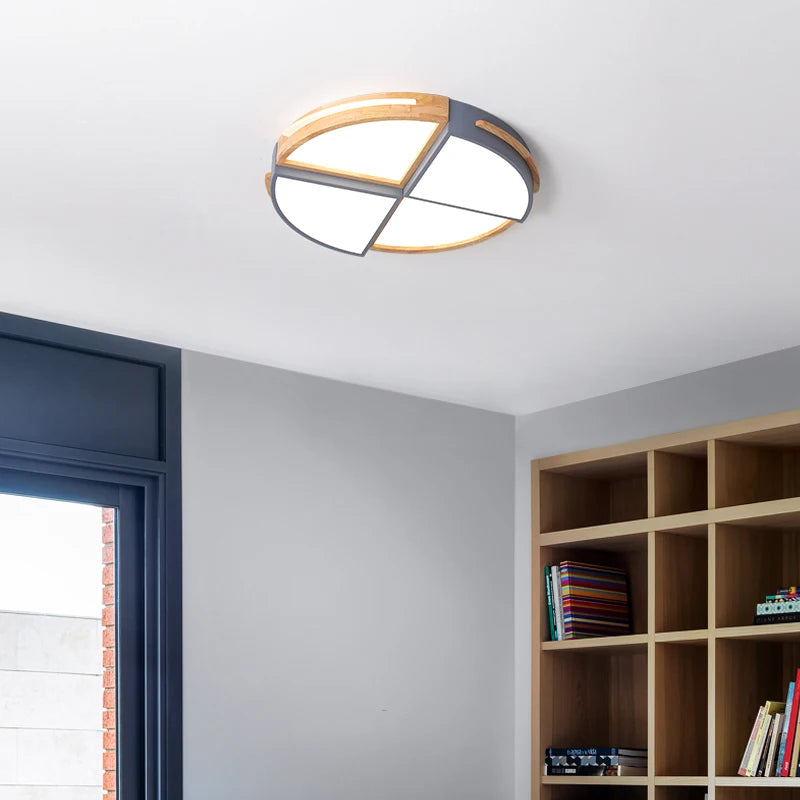 plafonnier led nordique élégant en bois surface monté - vue 4 sur 10