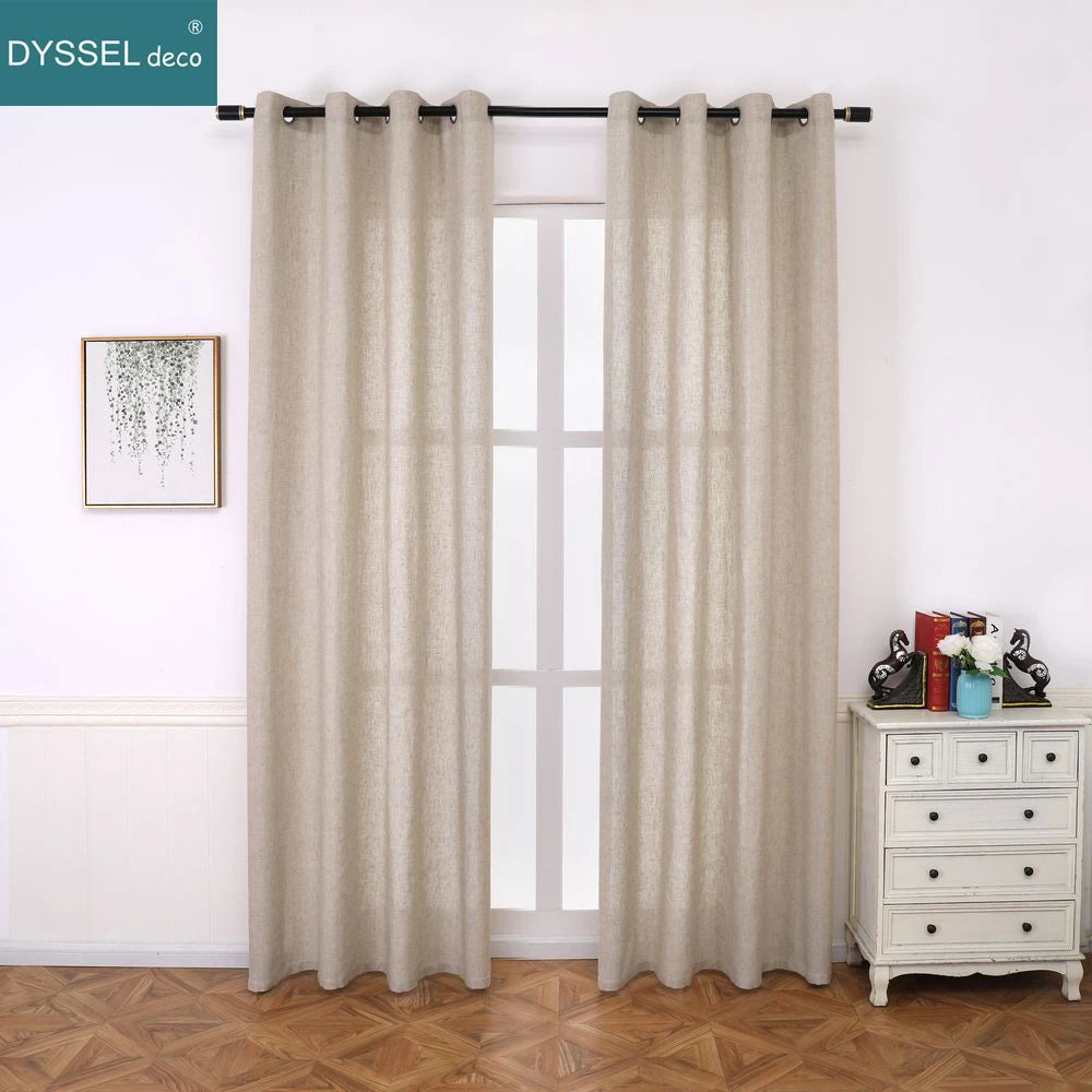 Rideau effet lin rayures style américain salon chambre - vue 5 sur 6