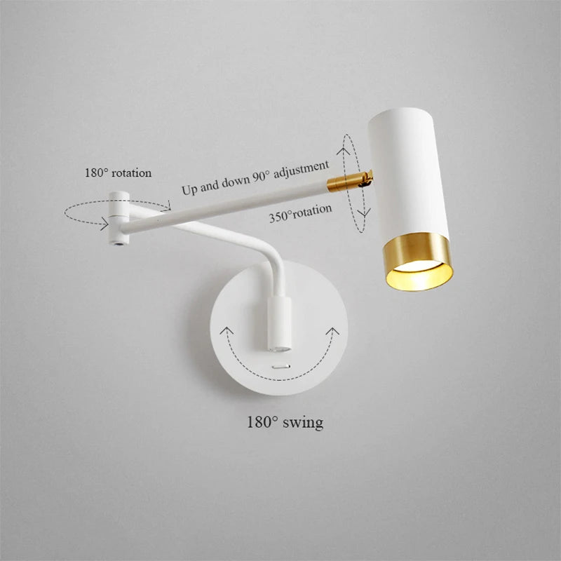 lampe de chevet murale nordique à bras pivotant minimaliste