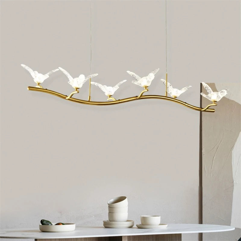 lustre moderne de luxe en cristal avec lampe d'oiseau led
