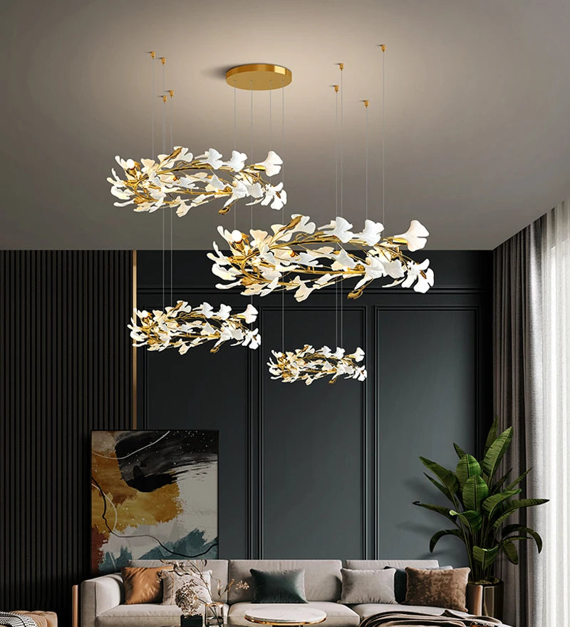 lustre moderne en céramique avec pétales de led