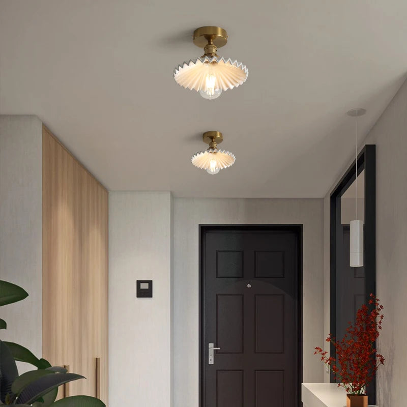 plafonnier nordique cuivre LED luminaires interrupteur chambre salon escalier lumière Plafon montage Flount en céramique éclairage à la maison - vue 6 sur 10