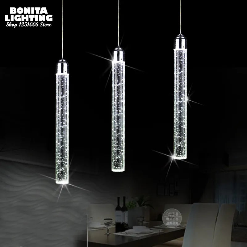 Suspension led moderne minimaliste bulle K9 lampes suspendues en cristal salle à manger cylindre long tube lampes suspendues haut plafond