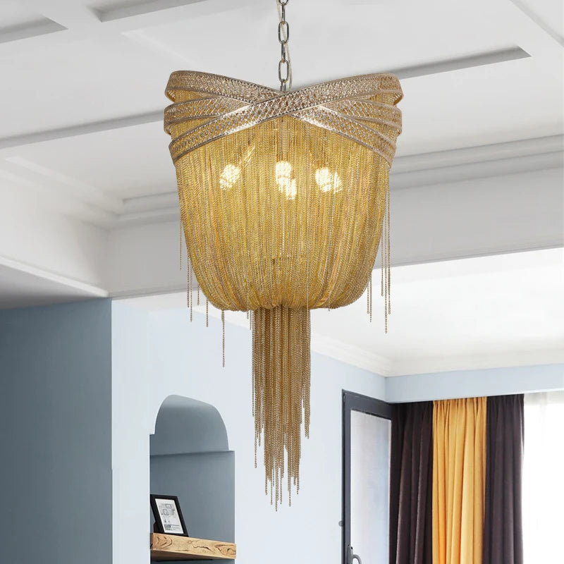 lustre à pampilles en aluminium design industriel à led - vue 4 sur 9