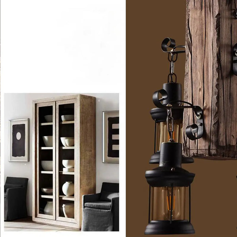 lustre vintage oukaning 4 lumières en bois suspendu industriel