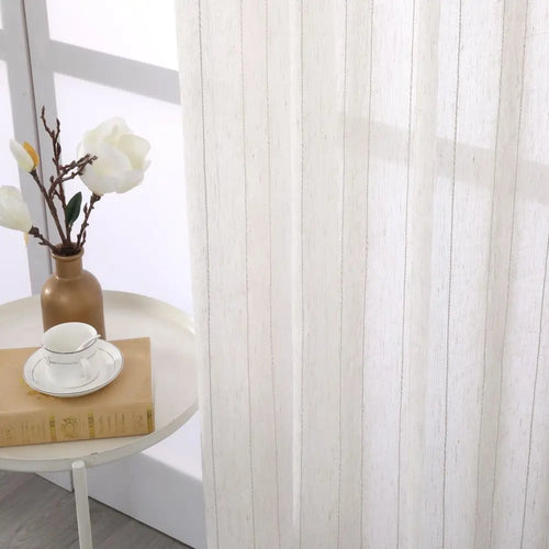 Voilage tulle flammé à rayures style naturel salon chambre