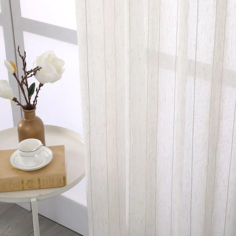 Voilage tulle flammé à rayures style naturel salon chambre