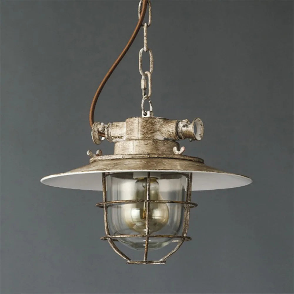suspension industrielle rétro en fer et verre pour décoration vintage
