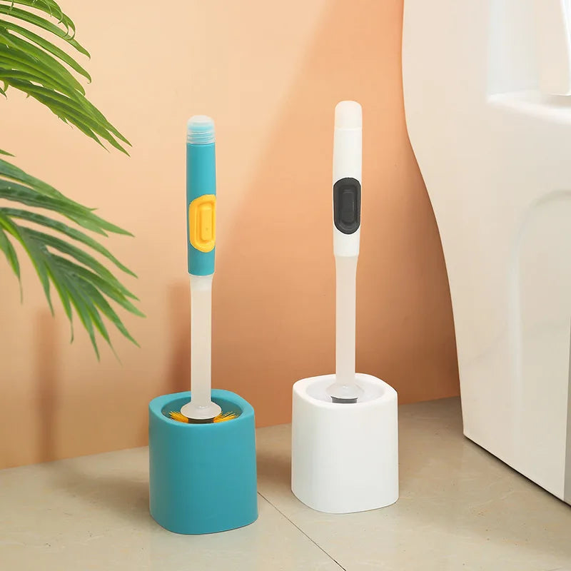brosse de toilette à long manche avec détergent et accessoire mural