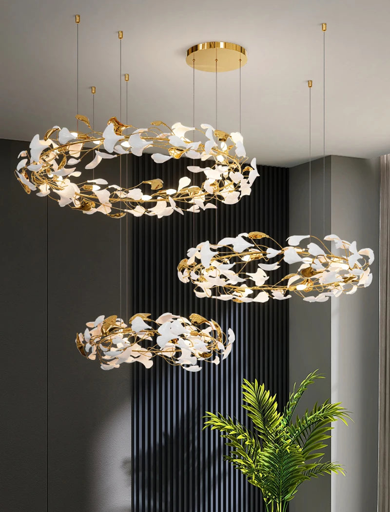 lustre moderne en céramique avec pétales de led