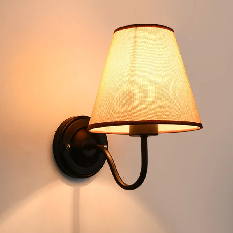 applique murale rétro américaine en tissu avec abat-jour européen led