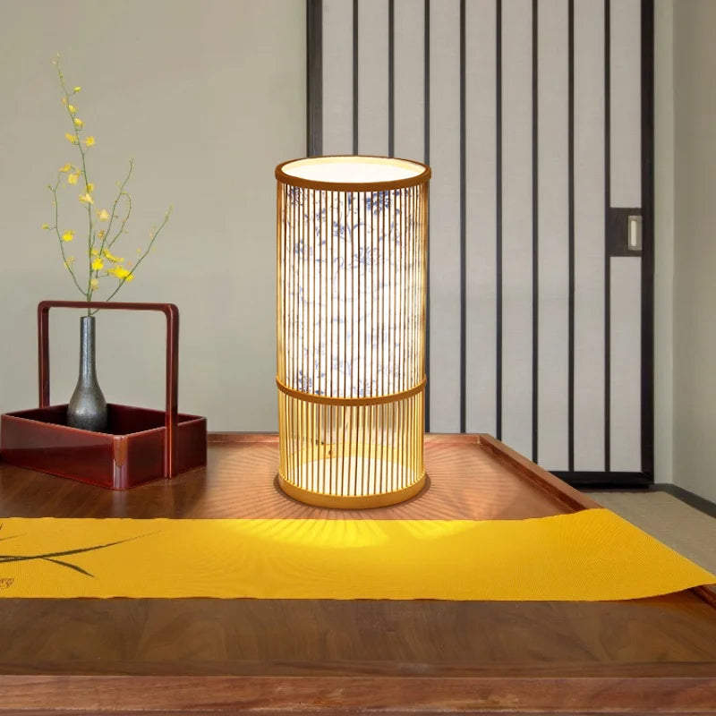 lampadaire japonais moderne en bois de bambou fait main - vue 6 sur 18