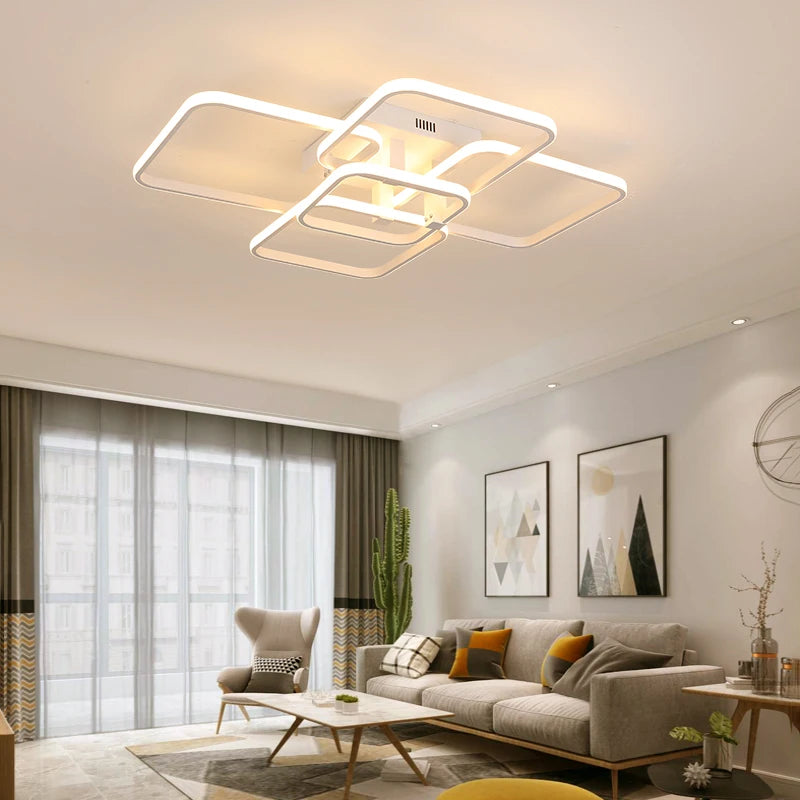 FANPINFANDO Rectangle acrylique aluminium plafond moderne à LEDs lumières pour salon chambre blanc/noir Led plafonniers