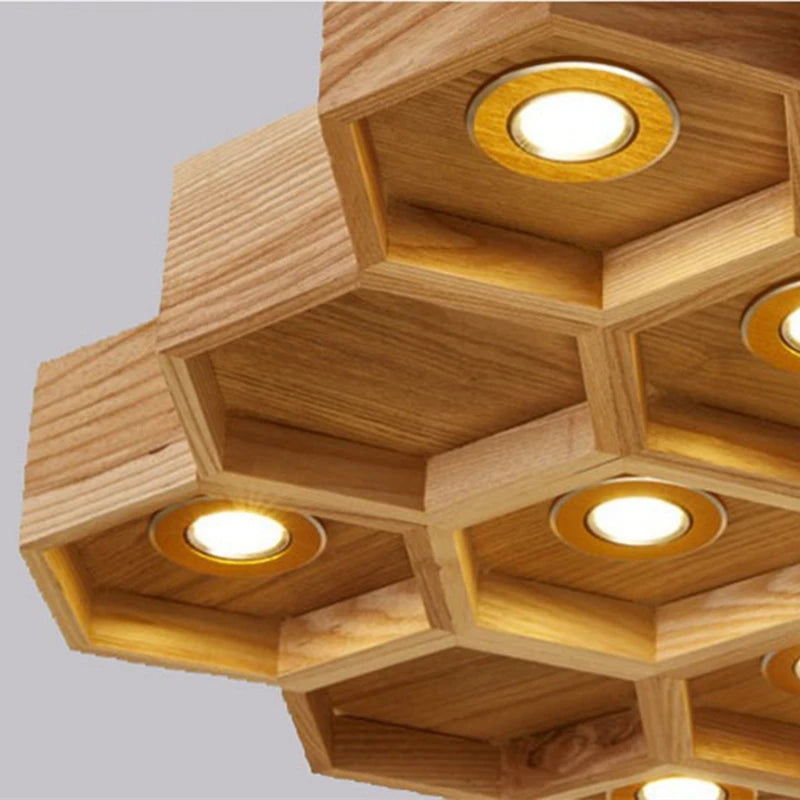 Plafonnier Led en forme de ruche en bois massif - vue 4 sur 11