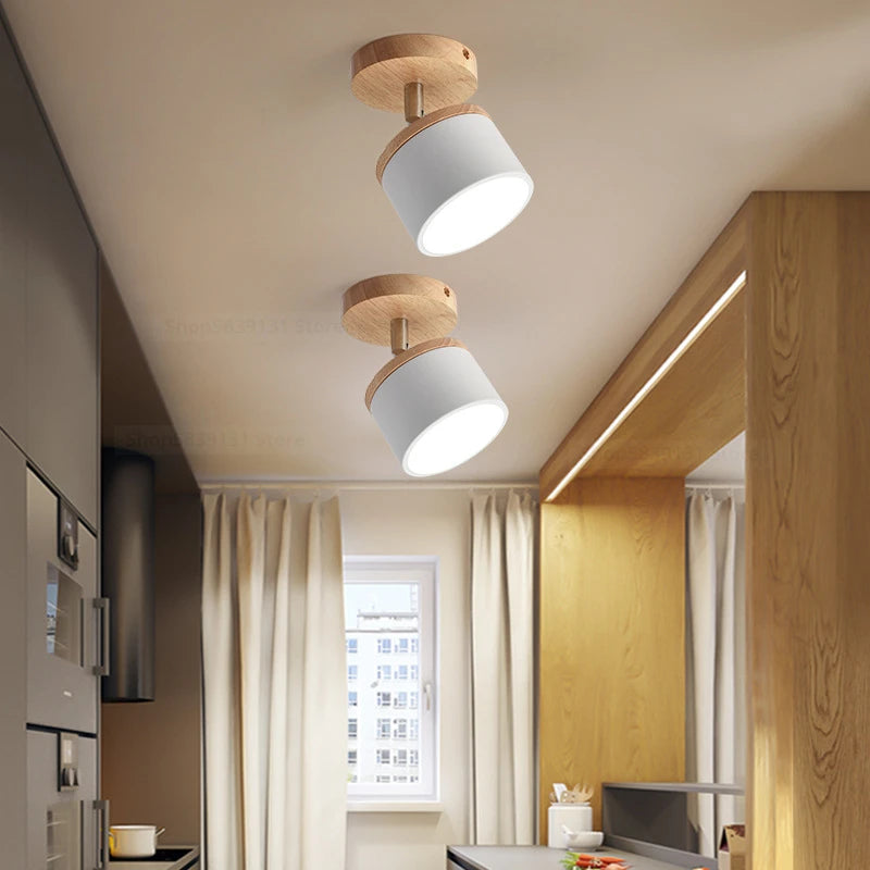 plafonnier led en fer forgé et bois pour décoration maison - vue 2 sur 7