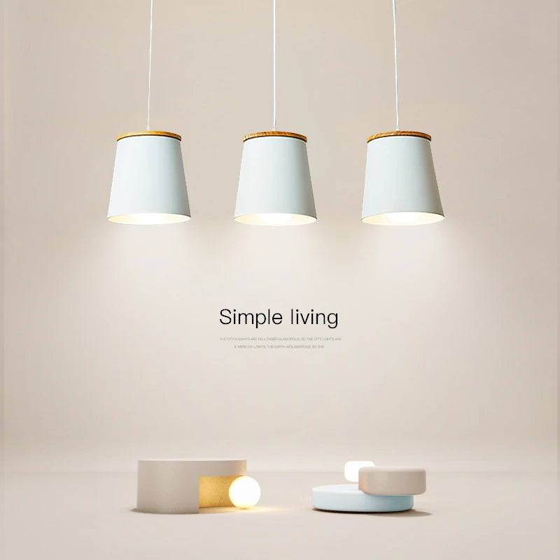 Creative Led moderne suspension blanc lampes suspendues barre en bois + suspension en métal Suspension pour lampe de salle à manger lumières de baisse - vue 3 sur 9