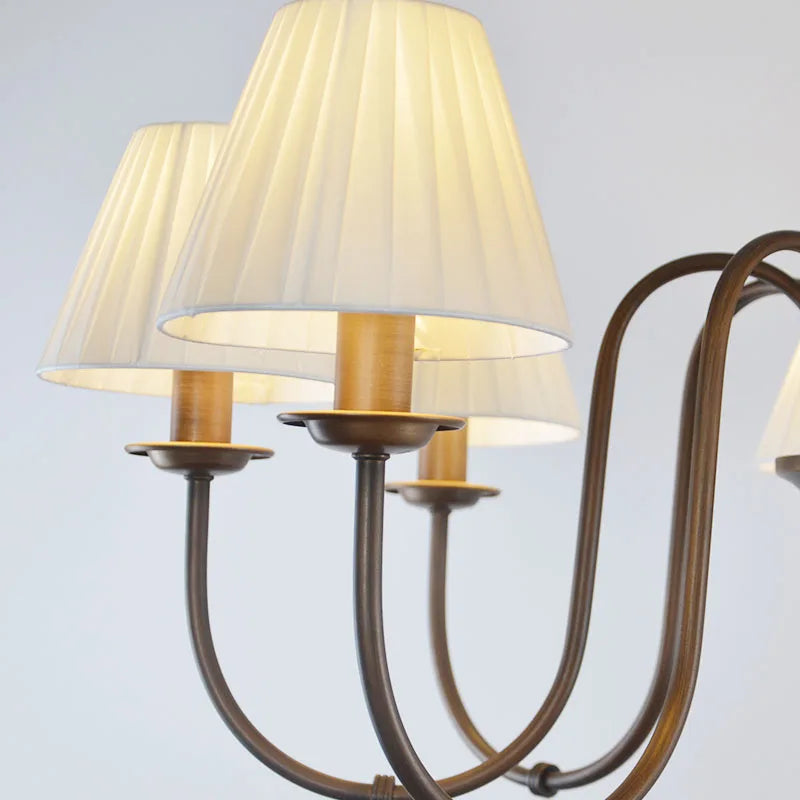 Lustre de pays européen et américain classique en fer forgé salon chambre lampe salle à manger tissu abat-jour lustre - vue 7 sur 15