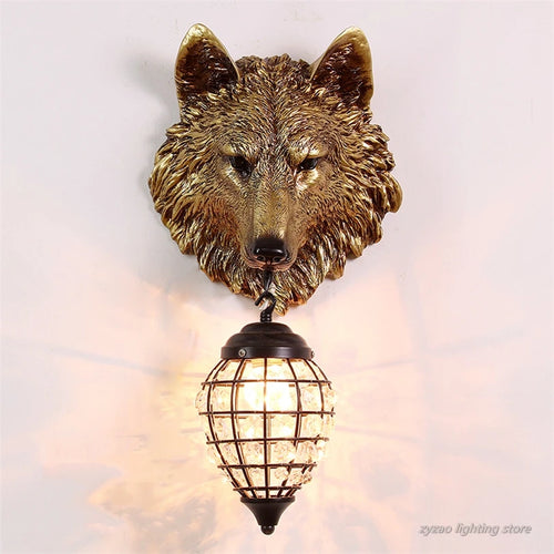 applique murale en résine tête de loup pour décoration intérieure