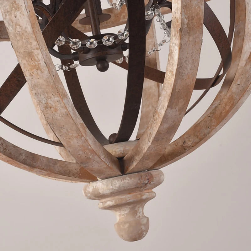 Lustre suspendu en bois massif rétro led dans le salon luminaire de décoration moderne rond Loft Suspension éclairage en cristal - vue 7 sur 8