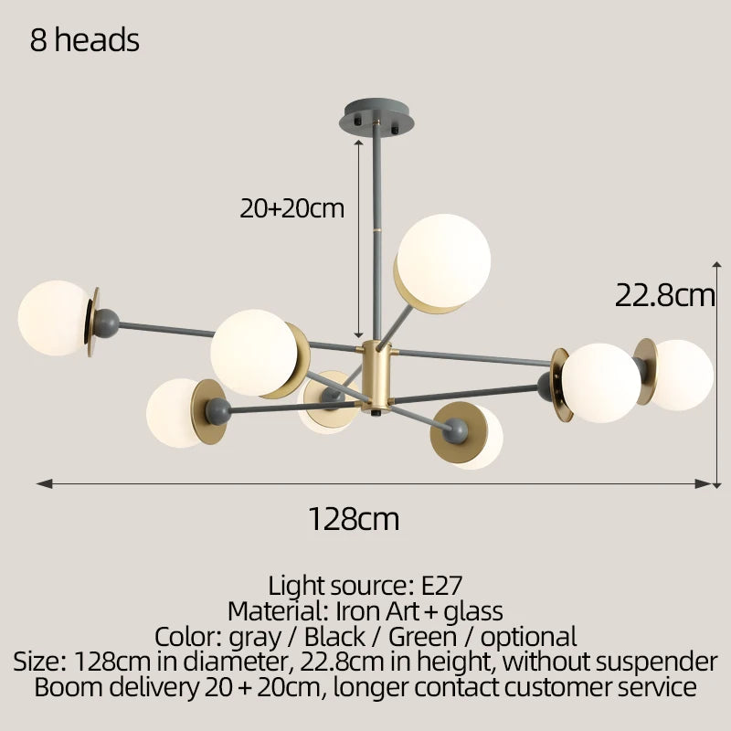 lustre moderne boule de verre pour éclairage intérieur décoratif