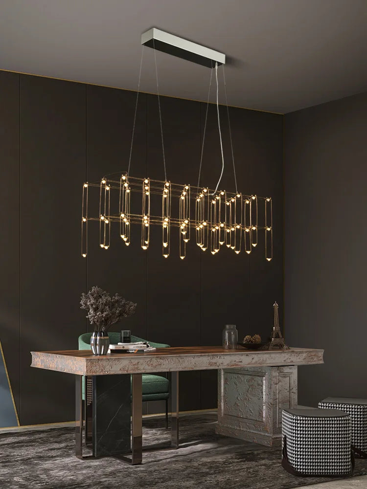 lustre moderne minimaliste créatif gypsophile luciole cube barre longue - vue 5 sur 8
