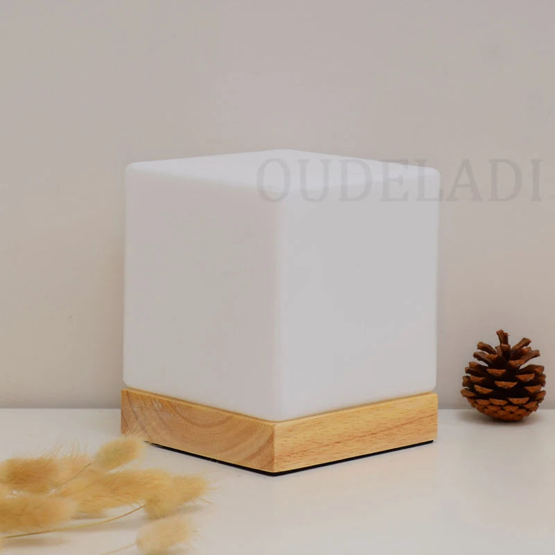Lampe de table moderne en bois massif et verre - vue 6 sur 8