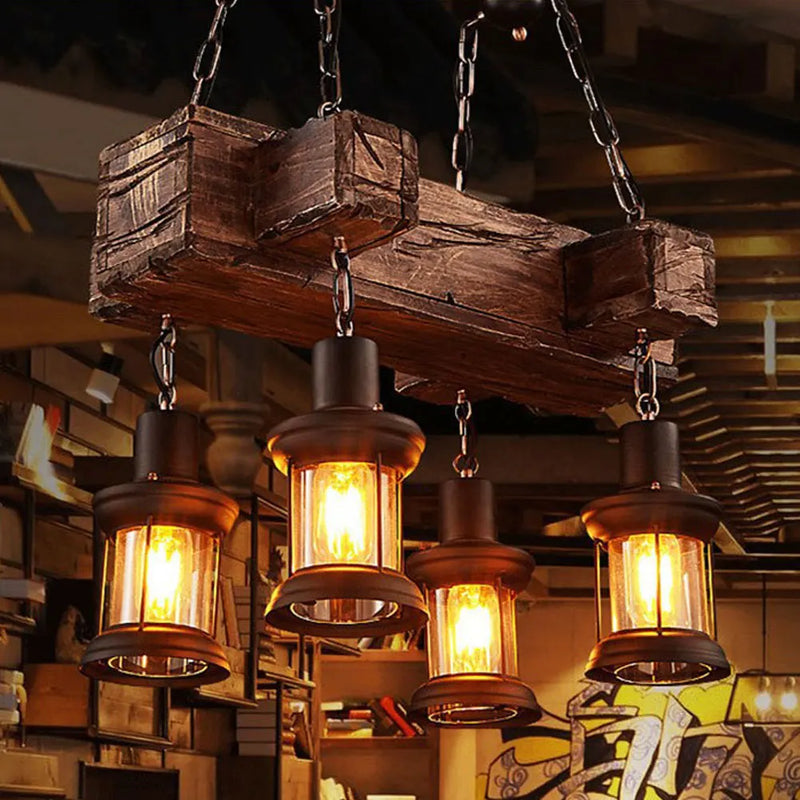 lustre vintage oukaning 4 lumières en bois suspendu industriel