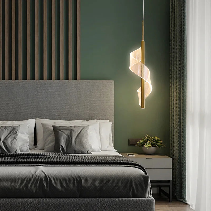 Suspension spirale luxe abat-jour acrylique moderne long câble - vue 4 sur 9