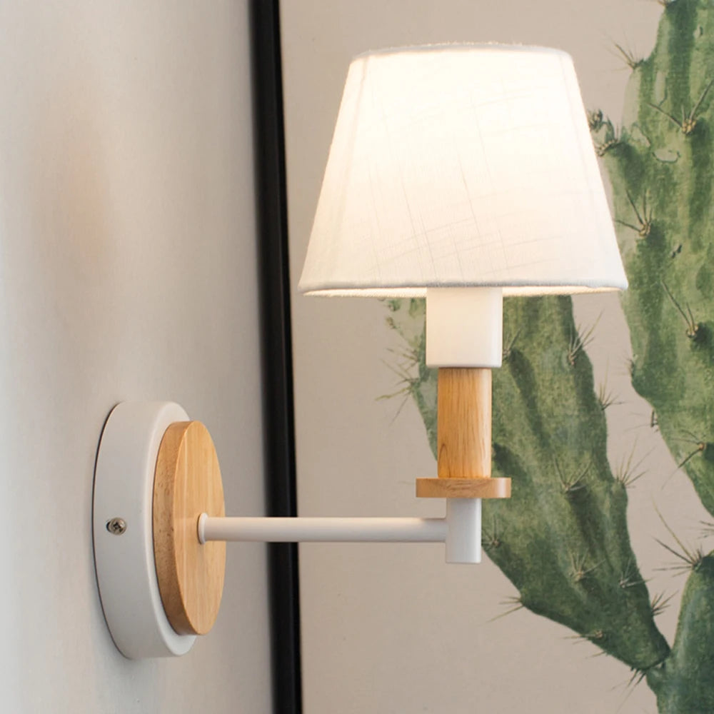 Appliques murales en bois nordique chambre lampe de chevet noir blanc moderne E14 tête de direction applique murale LED éclairage maison applique chambre décor - vue 4 sur 8
