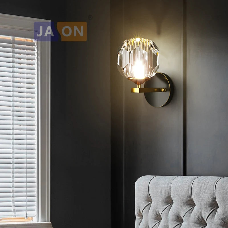 applique murale led postmoderne en cuivre et cristal - vue 2 sur 22