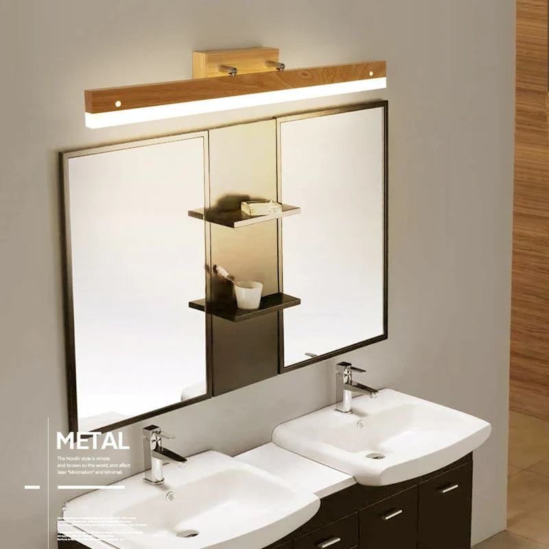 applique murale bois design nordique moderne décor intérieur salle bain miroir maquillage - vue 3 sur 6