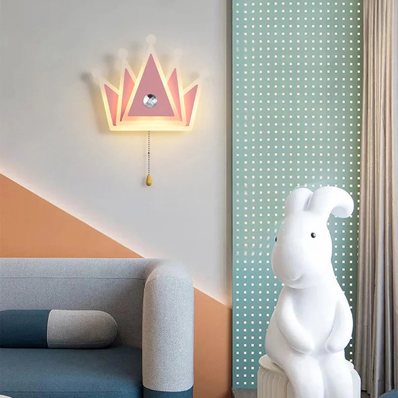 applique murale couronne dessin animé avec télécommande pour enfants filles