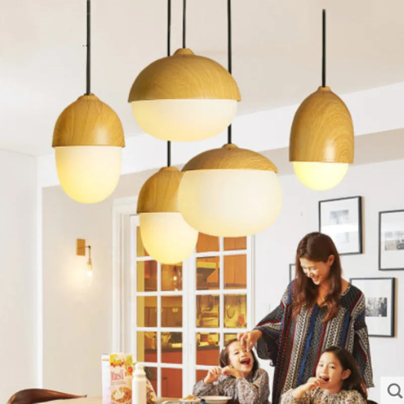 lustre led rond en bois et fer forgé moderne - vue 4 sur 10