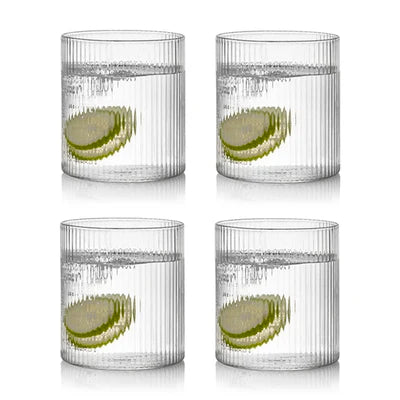 Ensemble 4 verres ondulés style relief verre transparent