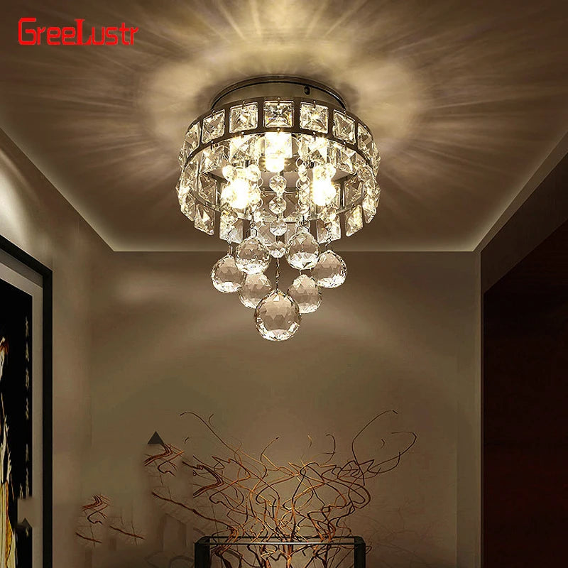 Plafonnier moderne en cristal led suspendu intérieur chrome