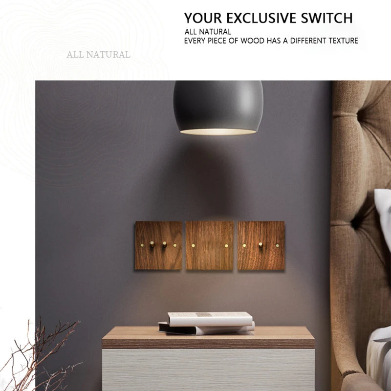 Interrupteur quadruple 2 voies en bois et vis dorées