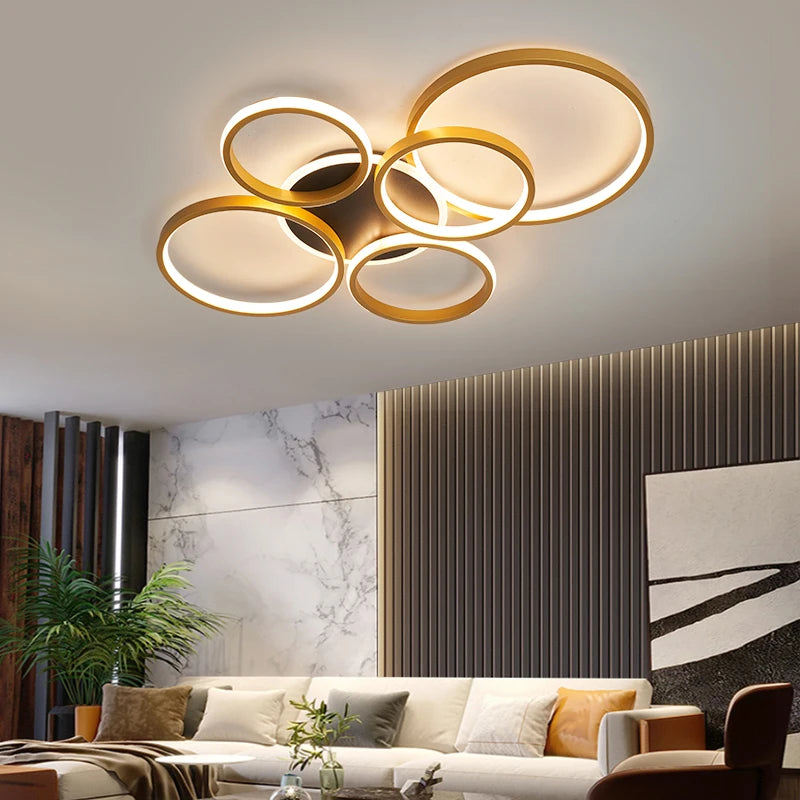 NEO Gleam moderne plafond lustre lumières pour salon étude chambre AC85-265V noir/or couleur led lustre luminaires - vue 3 sur 11