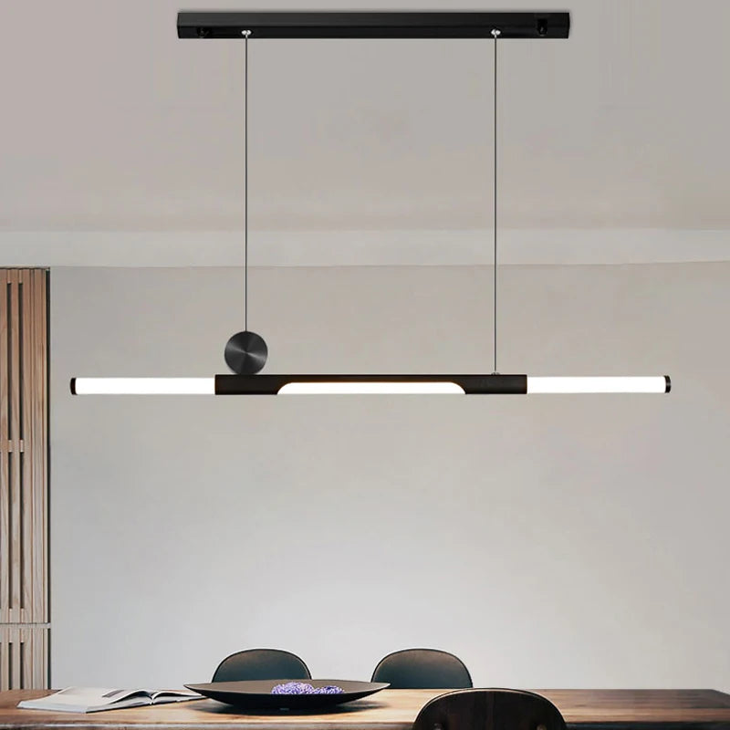 Chandelier in long dining room, black / gold thickened glass modern chandelier, hall, coffee shop, study, LED bar chandelier - vue 4 sur 18