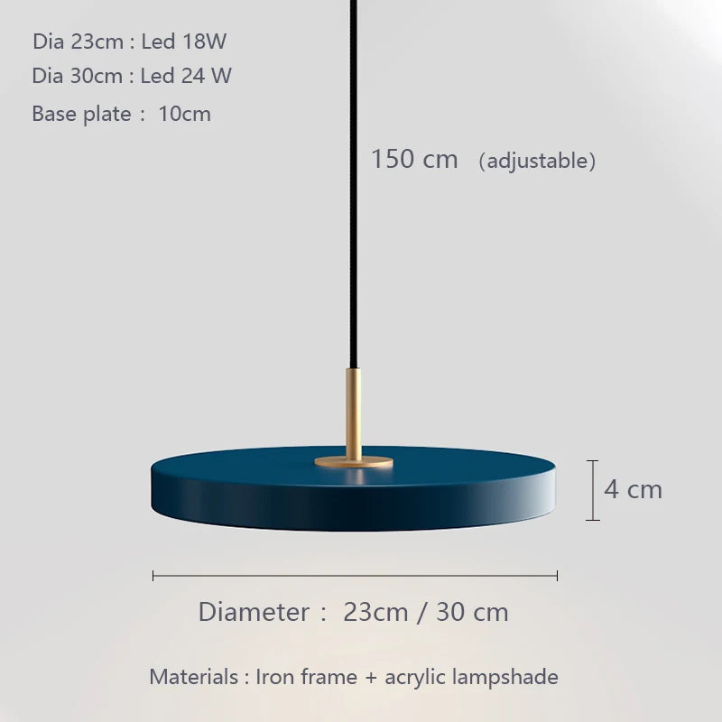 Nordique Simple Suspension Led Lumières En Métal Kicthen Île Haut Plafond Cuisine Décorative Moderne Ronde Suspension Noir Blanc Bleu - vue 4 sur 9