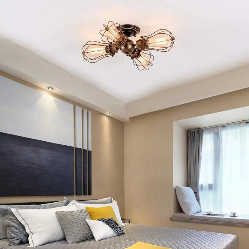 plafonnier vintage loft en fer cage métal lumière led nordique