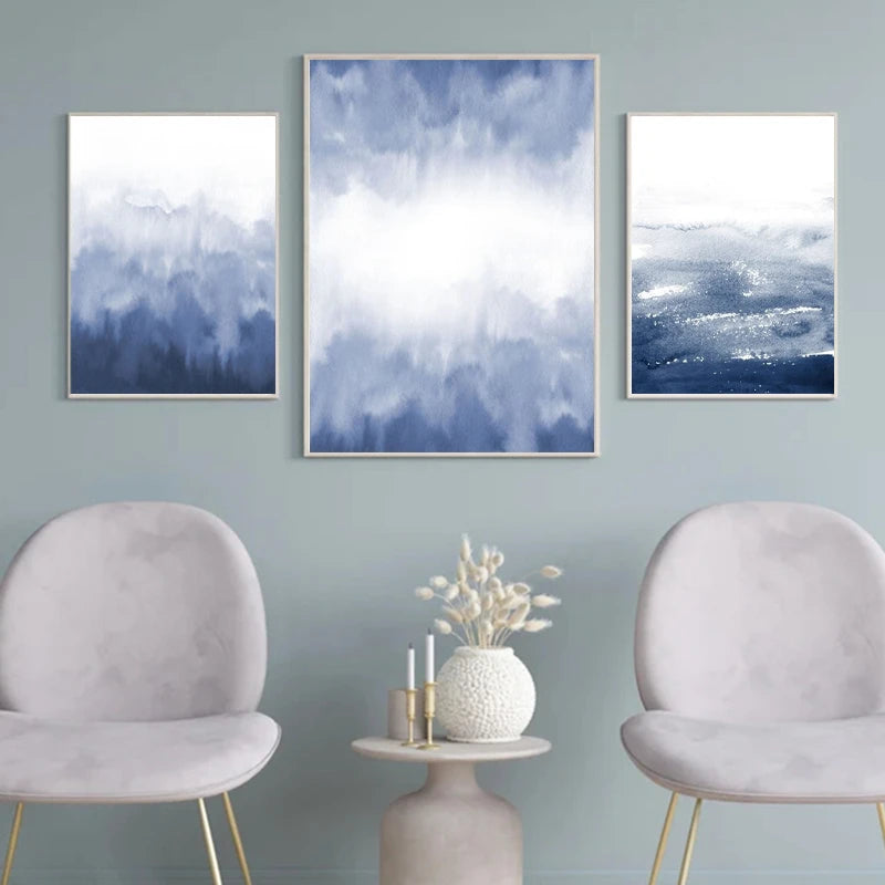 peinture abstraite aquarelle océanique art mural décoration nordique