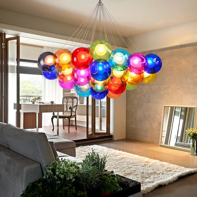 lustre en verre soufflé créatif avec appliques colorées led g4 suspendues